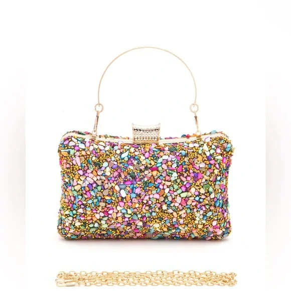 Multicolor Mix Druzy Gold Clutch Bag - Picture 5 of 5
